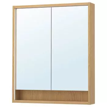 Зеркальный шкаф с подсветкой, под дуб, 80х15х95 см, FAXLVEN IKEA