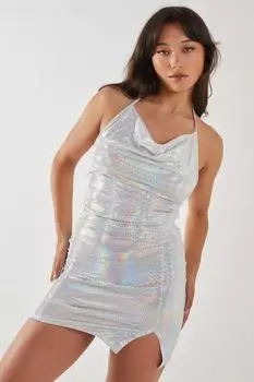 Зеркальный топ с воротником-хомутом Pink Vanilla, серебро