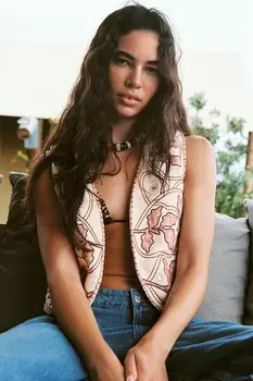 Зеркальный жилет с вышивкой ZARA, экрю