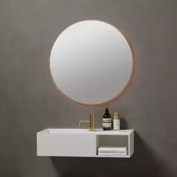 Зеркало для ванной Loevschall "Nibe Round, зеркало для ванной со светодиодной подсветкой, зеркало с подсветкой", современное зеркало для ванной с подсветкой, датский дизайн 80х80х3 см, цвет silberfarben