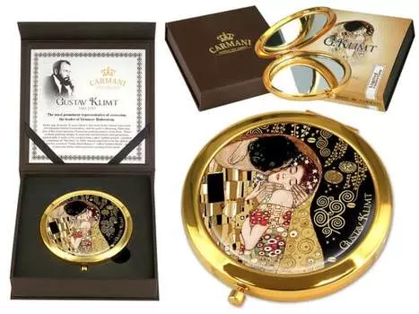 Зеркало - Г.Климт - Поцелуй черный фон (коробка люкс), Carmani, золотой