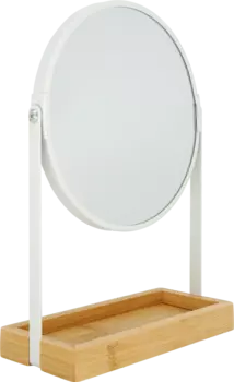 Зеркало металл/бамбук белый с полкой для хранения 1 шт. Soapland