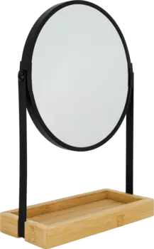 Зеркало-подставка металл/бамбук черный с полкой для хранения 1 шт. Soapland