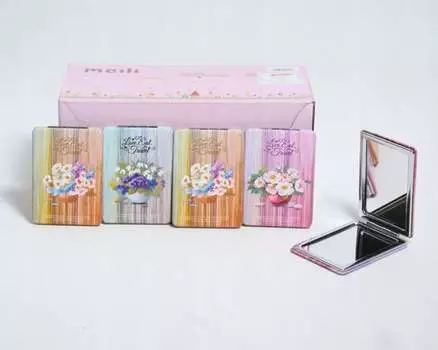 Зеркало складное, Сумка карманная, Цветы Midex, розовый