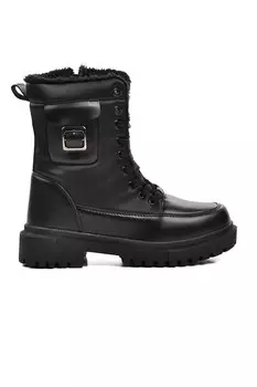 Zeta Черные женские ботинки из нубука с овчиной внутри Walkway