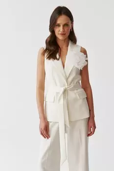 Жакет без рукавов с двойными лацканами и поясом Tatuum, белый