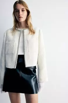 Жакет букле украшенный стразами H&M, белый