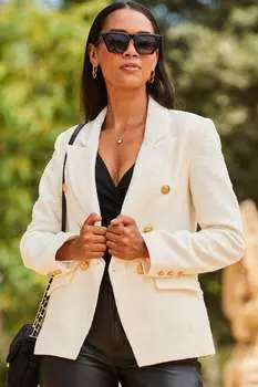 Жакет-букле в стиле милитари Sosandar, бежевый