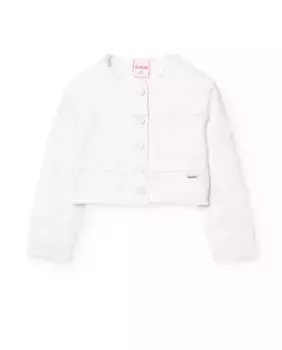 Жакет для девочки с круглым вырезом и застежкой на пуговицы Boboli, белый