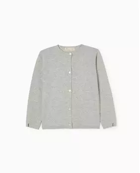 Жакет для девочки с круглым вырезом и перламутровыми пуговицами Zippy, светло-серый