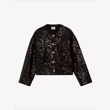 Жакет из эластичной ткани с круглым вырезом, украшенный пайетками Claudie Pierlot, цвет noir / gris
