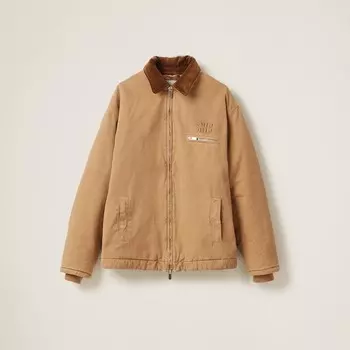 Жакет из габардина окрашенный в готовом виде и вышитый Miu Miu, бежевый