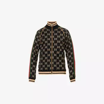 Жакет из хлопкового джерси с полосками по бокам и монограммой Gucci, черный