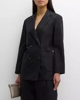 Жакет из хлопкового поплина с запахом Brunello Cucinelli, цвет C005 Black