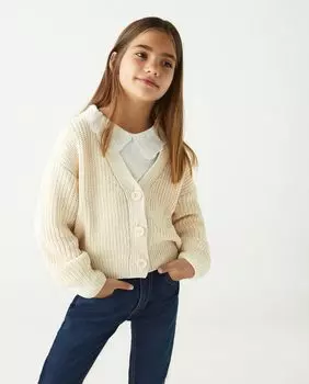 Жакет из синели для девочки на пуговицах спереди El Corte Ingls, бежевый