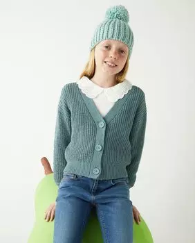 Жакет из синели для девочки на пуговицах спереди El Corte Ingls, зеленый