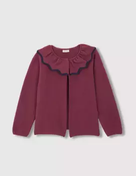 Жакет рисовой вязки для девочек с отстегнутым воротником Gocco, пурпурный