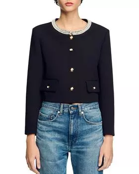 Жакет с бисерным воротником Sandro, черный