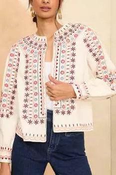 Жакет с длинными рукавами и вышивкой Love & Roses, белый