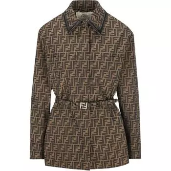 Жакет с поясом из жаккарда FF FENDI, коричневый