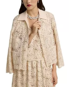 Жакет с воротником из гипюрового трикотажа St. John, розовый