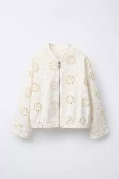 Жакет со швейцарской вышивкой ZARA, белый