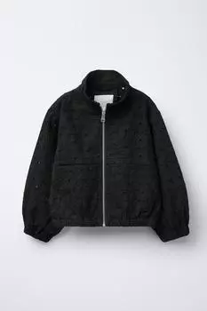 Жакет со швейцарской вышивкой ZARA, черный