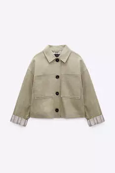 Жакет Zara Linen Blend Cropped, светлый хаки