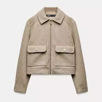 Жакет Zara Soft Zip-up, светло-коричневый (размер S)