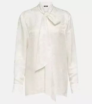 Жаккардовая блузка barocco с шелковой отделкой Versace, белый