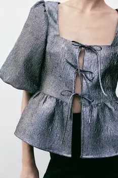 Жаккардовая блузка с завязкой H&M, серый