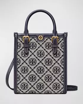 Жаккардовая большая сумка Mini T с монограммой North-South Tory Burch
