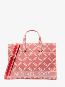 Жаккардовая большая сумка-тоут Gigi Empire с логотипом Michael Kors, коралловый