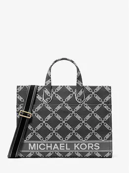 Жаккардовая большая сумка-тоут Gigi Empire с логотипом Michael Kors, черный
