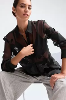 Жаккардовая цветочная рубашка с длинными рукавами Next, черный