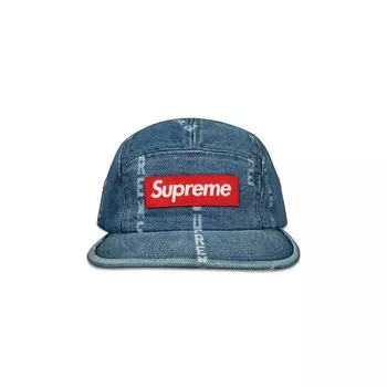Жаккардовая джинсовая кепка Supreme в полоску с логотипом, цвет Синий