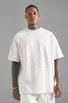 Жаккардовая футболка оверсайз с узором в елочку Boohoo, нейтральный