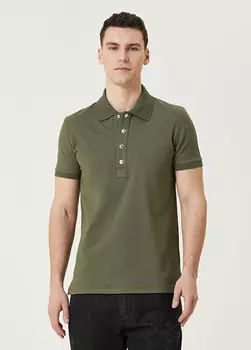 Жаккардовая футболка с воротником-поло и логотипом Balmain, хаки