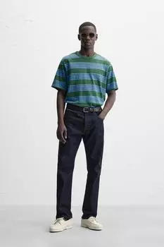 Жаккардовая футболка в полоску ZARA, цвет Dark green