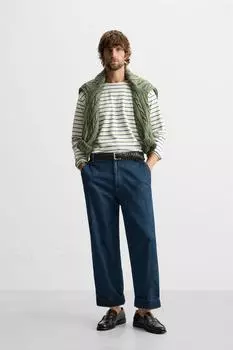 Жаккардовая футболка в полоску ZARA, цвет Ecru/Blue