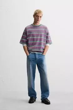 Жаккардовая футболка в полоску ZARA, цвет Pink/White