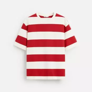 Жаккардовая футболка Zara Striped, белый/красный