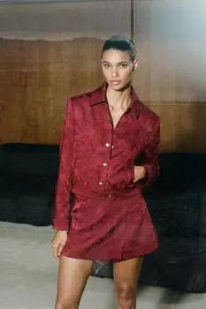 Жаккардовая куртка- бомбер ZARA, бордовый