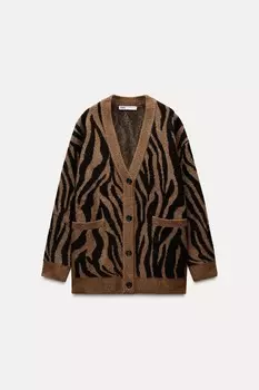 Жаккардовая куртка с животным рисунком ZARA, цвет tiger