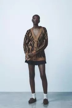 Жаккардовая куртка с животным рисунком ZARA, цвет tiger