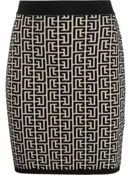 Жаккардовая мини-юбка с монограммой BALMAIN, черный