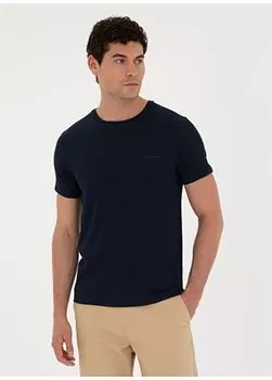 Жаккардовая мужская футболка с круглым вырезом темно-синего цвета MIRANDA Pierre Cardin, темно-синий