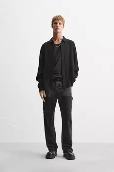 Жаккардовая рельефная рубашка ZARA, черный