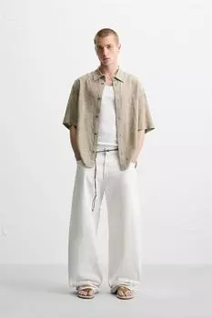 Жаккардовая рубашка из вискозы ZARA, бежевый