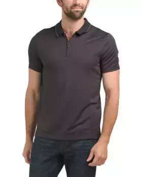 Жаккардовая рубашка-поло с короткими рукавами и молнией Geo Perry Ellis, черный